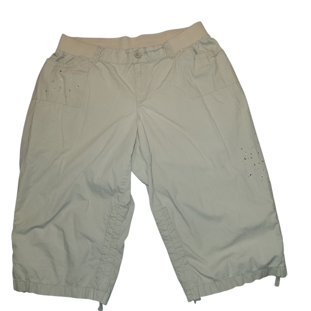Catherines‎ Tan Khaki Rhinestone Embellished Cargo Capri Pants Womens 1X 18/20W